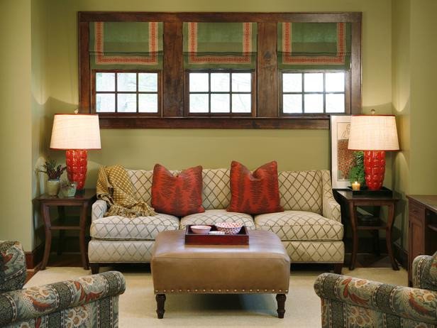 Green Traditional Living Room With Nailhead Coffee Table