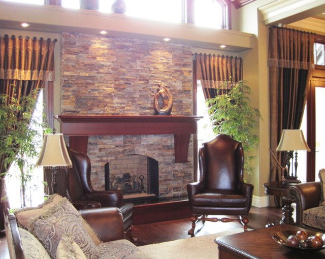 Traditional Living Room Fireplace Inspirational Traditional Open Concept Stone Fireplace Traditional Living Room Cleveland by Realstone