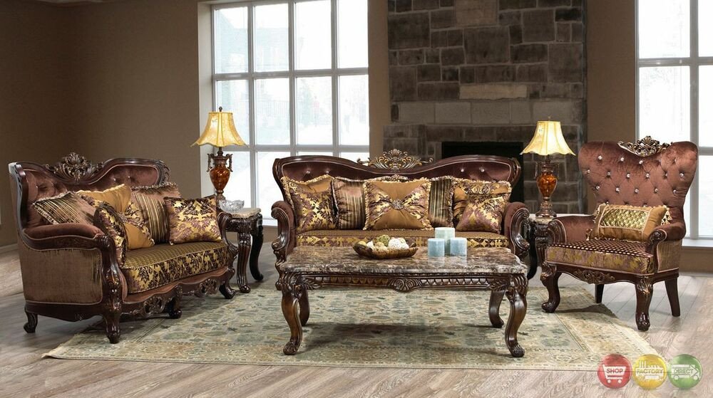 Traditional Living Room Furniture Beautiful Opulent Traditional ornate sofa &amp; Love Seat formal Living Room Furniture Set