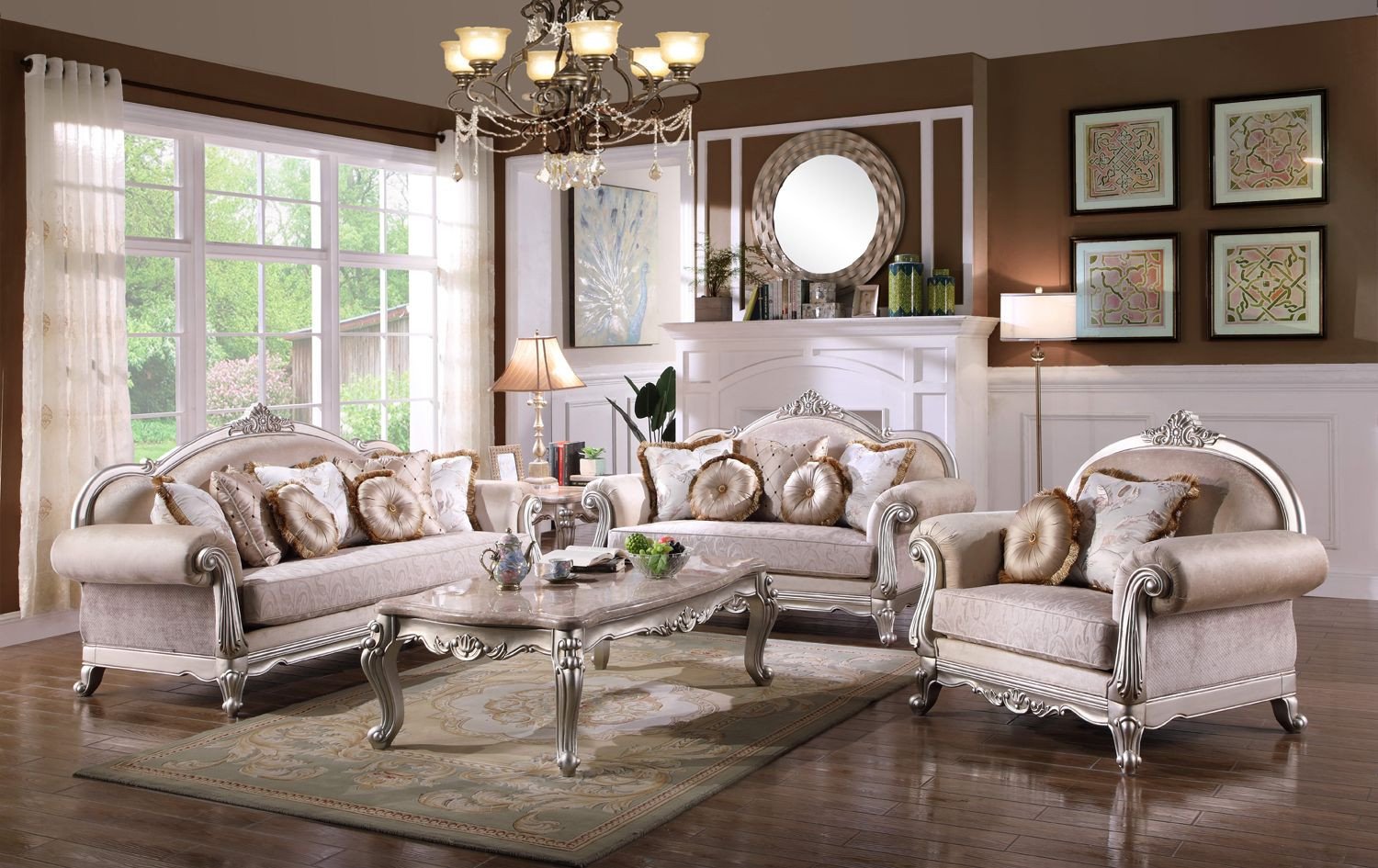 Traditional Living Room Furniture Fresh Luxurious Traditional Living Room Furniture sofa Set Exposed Wood Platinum Finish