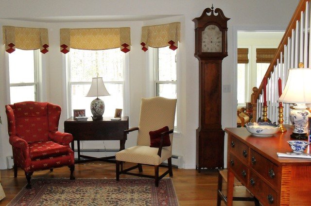 Traditional Living Room Windows Elegant Window Treatment for Bay Window area Traditional Living Room Portland Maine by Cloth