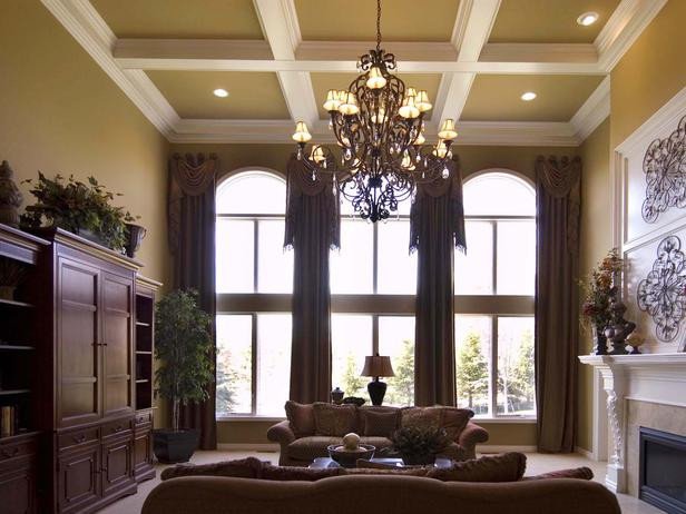 Traditional Living Room Windows Unique Traditional Living Room with Coffered Ceiling