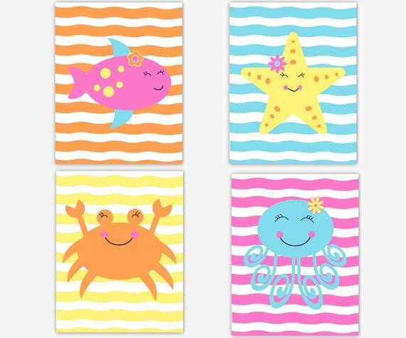 Under the Sea Bathroom Decor Beautiful Kids Bath Wall Art Bathroom Decor Under the Sea Decor Girl