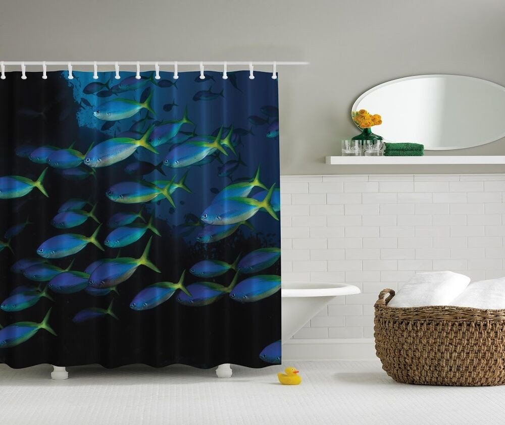 Under the Sea Bathroom Decor Beautiful Under the Sea Graphic Shower Curtain Ocean Glowing Fish Blue Bath Decor