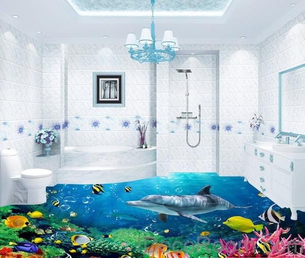 Under the Sea Bathroom Decor New Dophin Coral Colorful Fish Under the Sea Floor Decals 3d Wallpap – Idecoroom