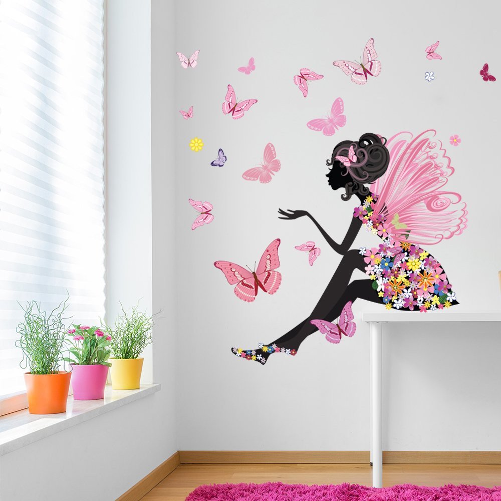 Wall Decor for Girls Room Inspirational Flower Fairy Wall Sticker Scene butterfly Wall Decal Girls Room Nursery Decor