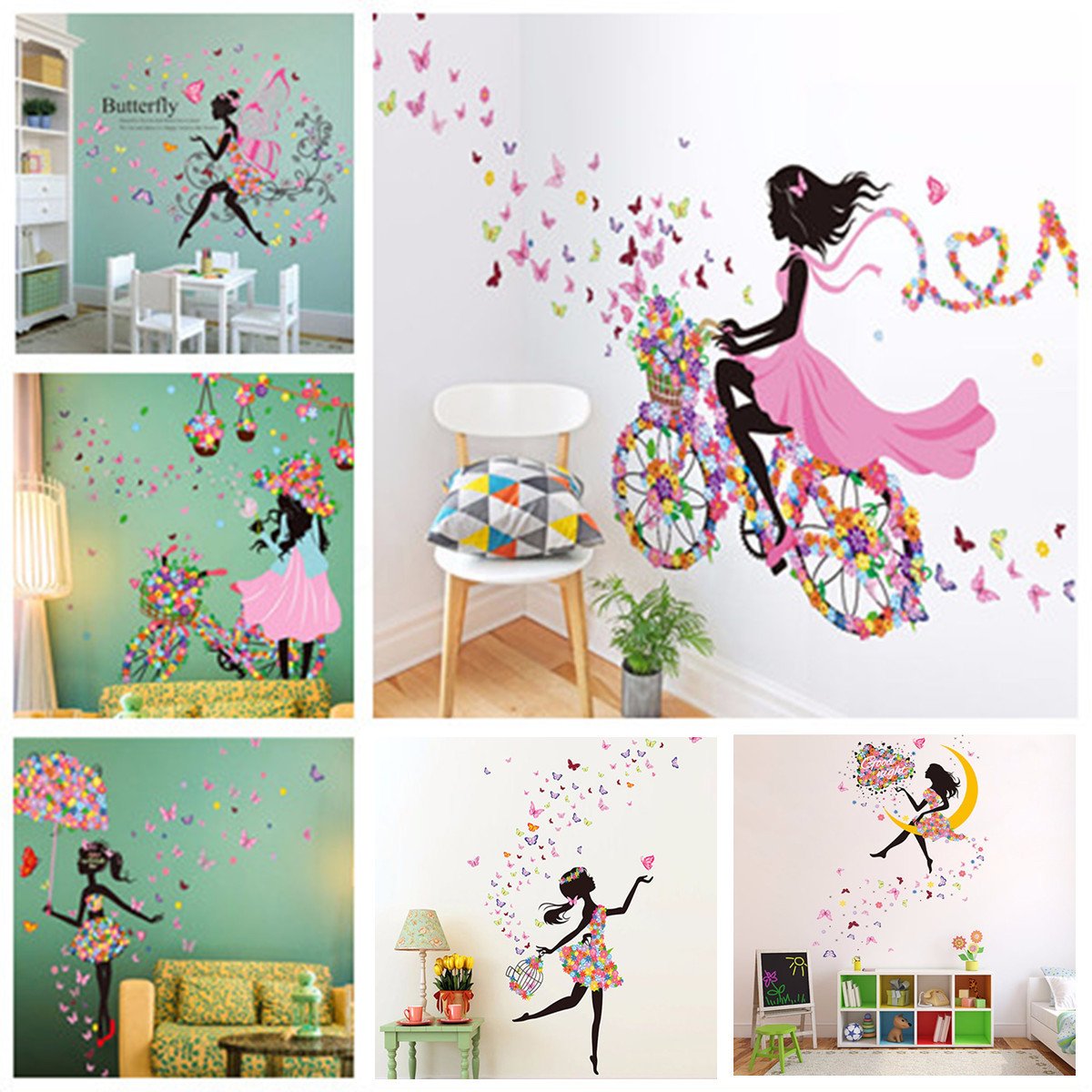 Wall Decor for Girls Room New Flower Girl Removable Wall Art Sticker Vinyl Decal Kids Room Home Mural Decor