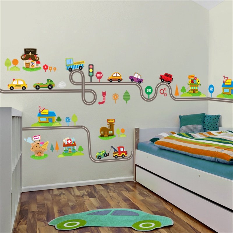 Wall Decor for Kids Room Unique Cartoon Cars Highway Track Wall Stickers for Kids Rooms Sticker Children S Play Room Bedroom