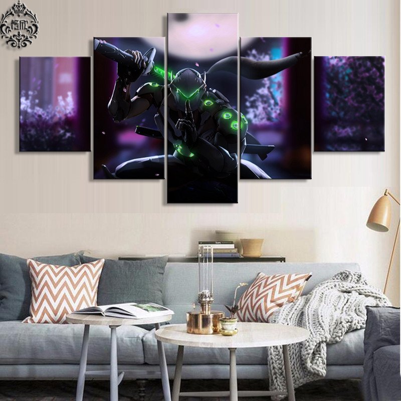 Wall Pictures for Home Decor Unique Canvas Painting Game Poster 5 Pieces Overwatch Genji Wall Art Printed Home Decor for