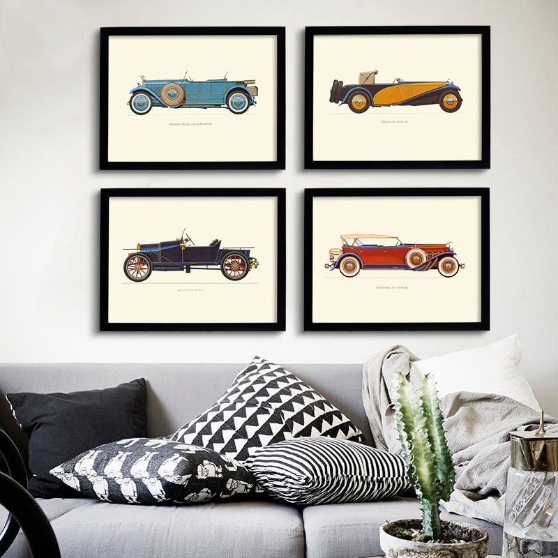 New Classic Cars Vintage Canvas Painting Posters Prints Oil Wall Art For Living Room