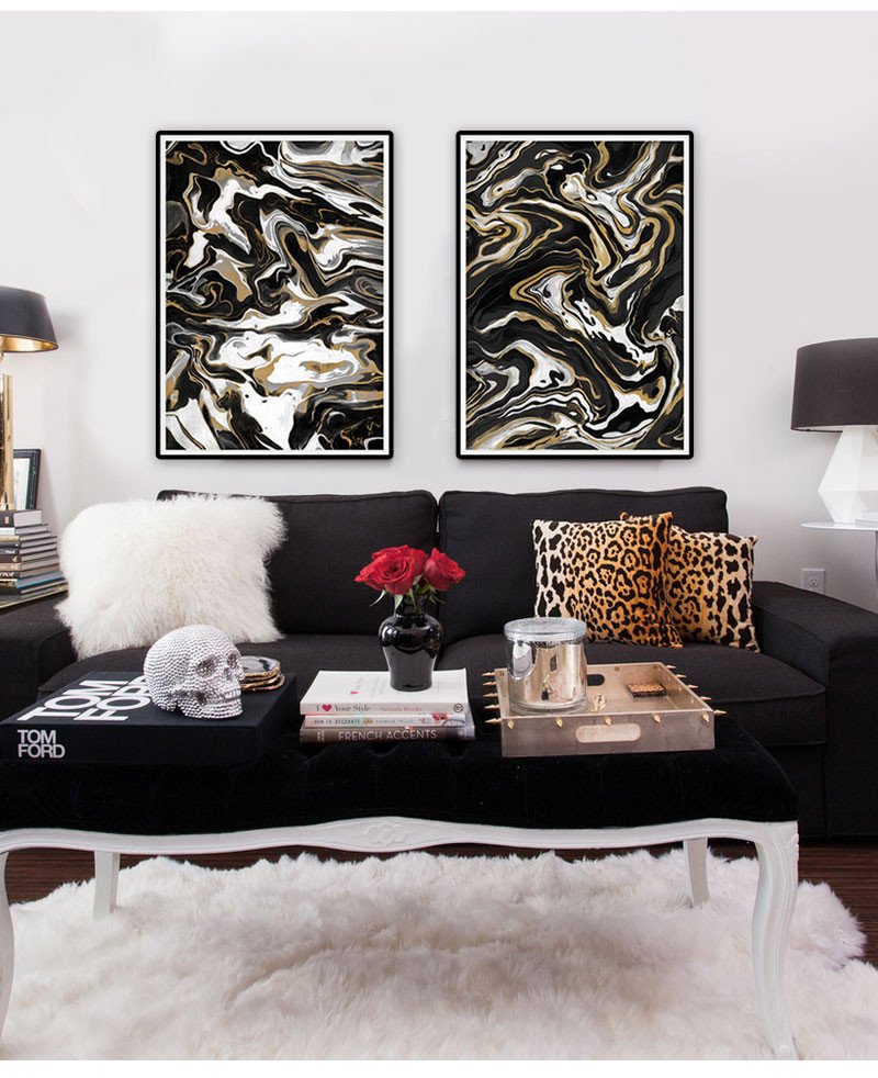 White and Gold Home Decor Luxury Black and White Gold nordic Poster Modern Home Decor Wall Canvas Art Abstract Pictures for
