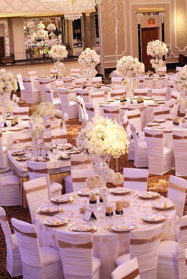 White and Gold Wedding Decor New Reception Décor S All White Chair Covers with Gold Bands Inside Weddings