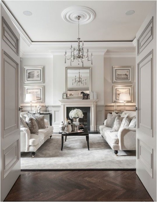 White Traditional Living Room Lovely Decorating with White