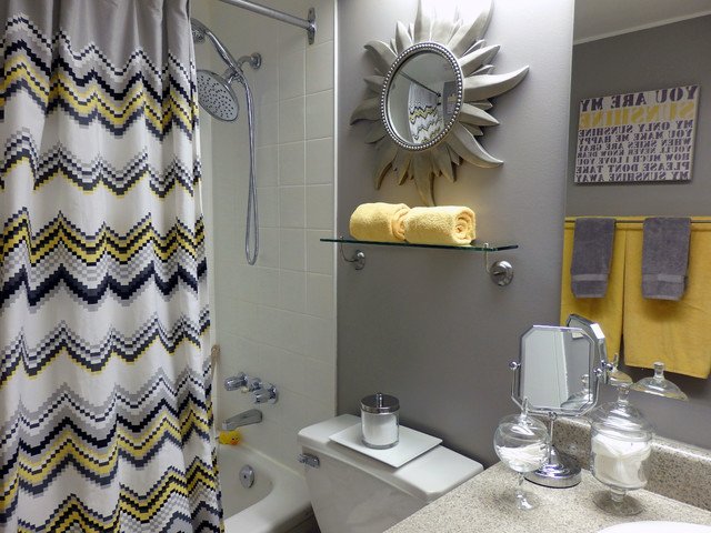 Yellow and Gray Bathroom Decor Elegant Grey and Yellow Bathroom Contemporary Bathroom by Dominika Pate Interiors