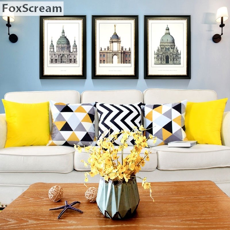 Yellow and Grey Home Decor New nordic Style Decorative Pillows Cases Yellow Gray Geometric Cushion Cover Home Decor Black White