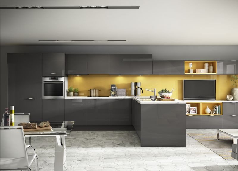 Yellow and Grey Kitchen Decor Best Of Inline Gloss Anthracite with Stunning Yellow Glass Splashback Kitchen Interior