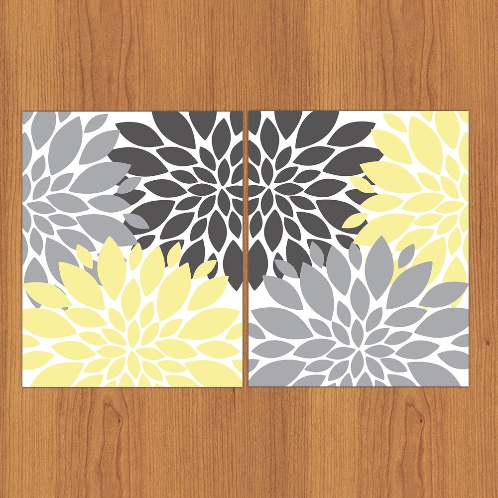 Yellow and Grey Wall Decor Beautiful Floral Flower Burst Yellow Grey Set Of 2 Wall Art Baby Decor
