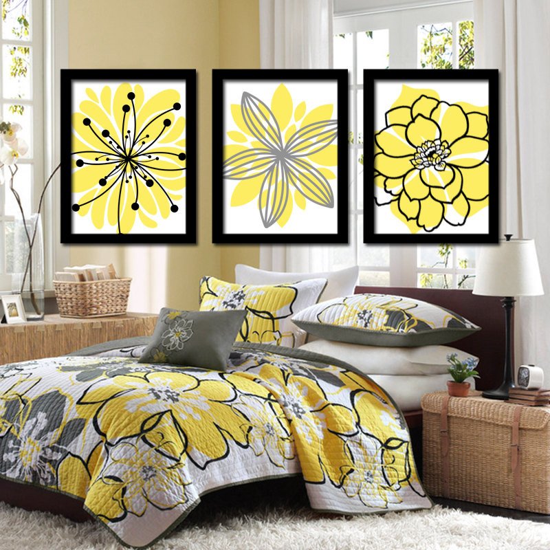 Yellow and Grey Wall Decor Fresh Yellow Black Wall Art Canvas or Prints Charcoal Gray Flower