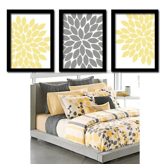 Yellow and Grey Wall Decor Fresh Yellow Gray Wall Art Bedroom Canvas or Prints by Trmdesign On Etsy