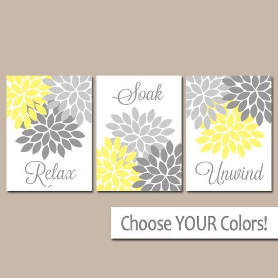 Yellow and Grey Wall Decor New Yellow Gray Bathroom Decor Bathroom Wall Art Canvas or