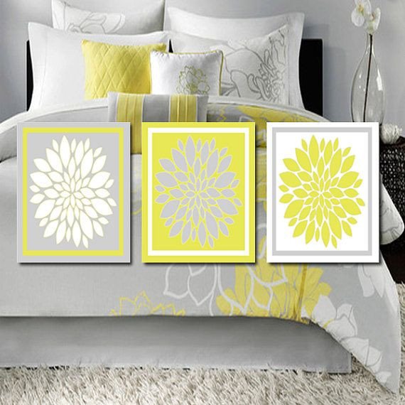 Yellow and Grey Wall Decor Unique Yellow Gray Wall Art Bathroom Wall Decor Bedroom Flower Wall Art Flower Burst