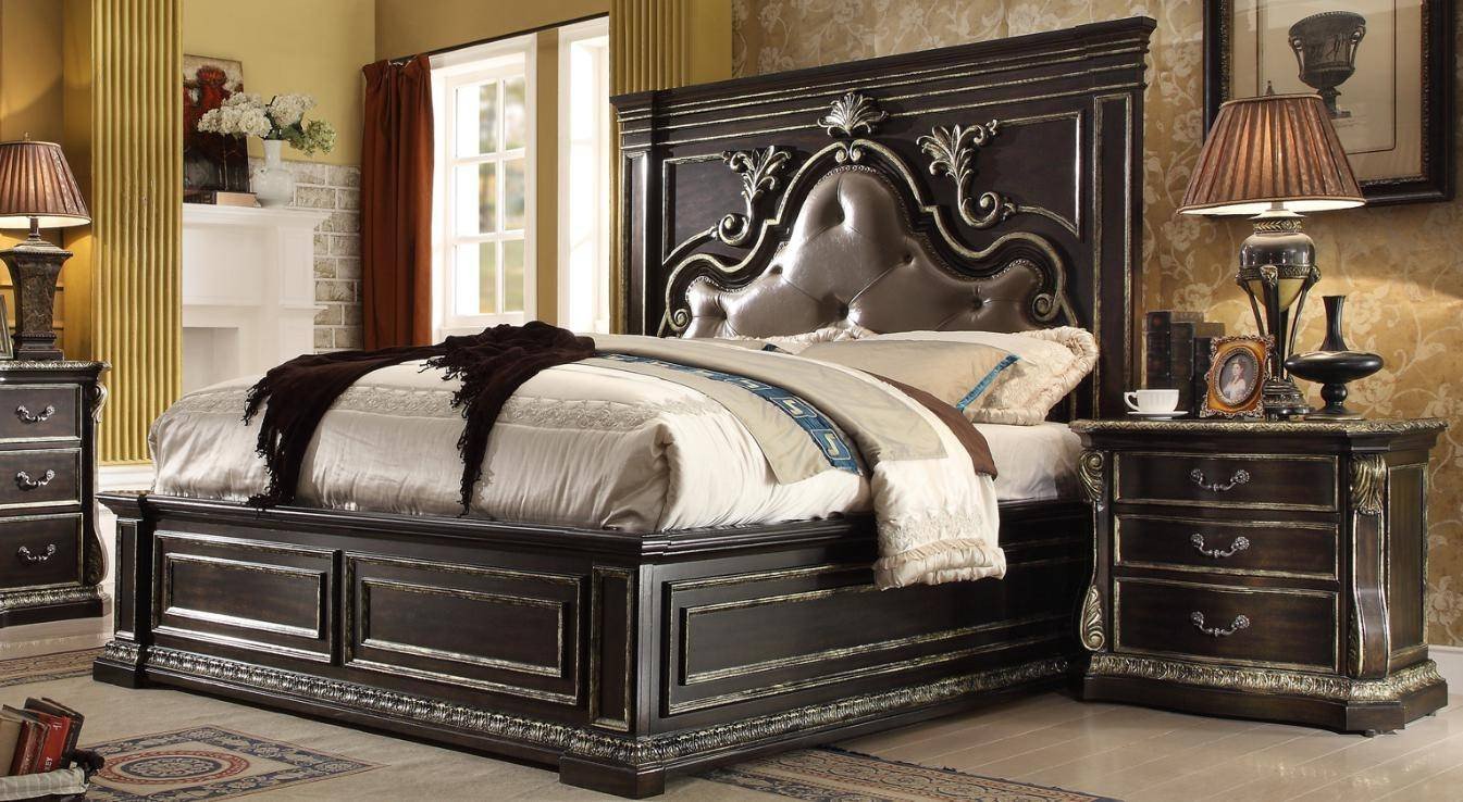 3 Pice Bedroom Set Awesome Mcferran B5188 Dark Ebony Gold Headboard Queen Panel Bedroom