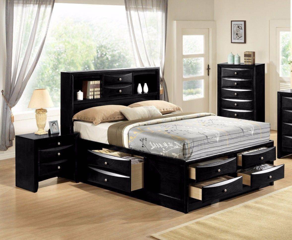 3 Pice Bedroom Set Beautiful Crown Mark B4285 Emily Modern Black Finish Storage King Size