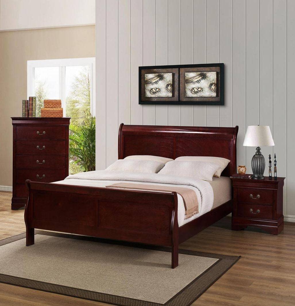 3 Pice Bedroom Set Elegant Crown Mark B3800 Louis Philip Modern Cherry Finish Queen