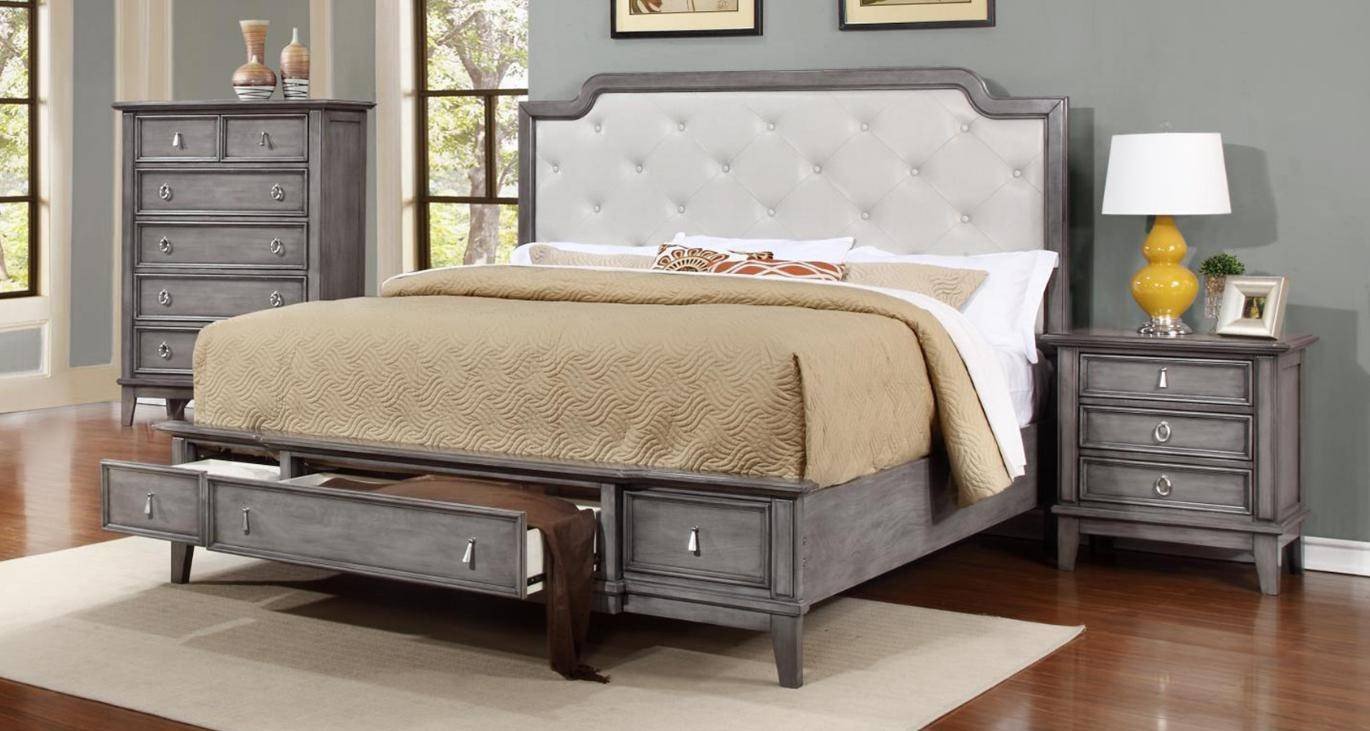 3 Pice Bedroom Set Lovely soflex Emmalee Grey button Tufted King Storage Bedroom Set