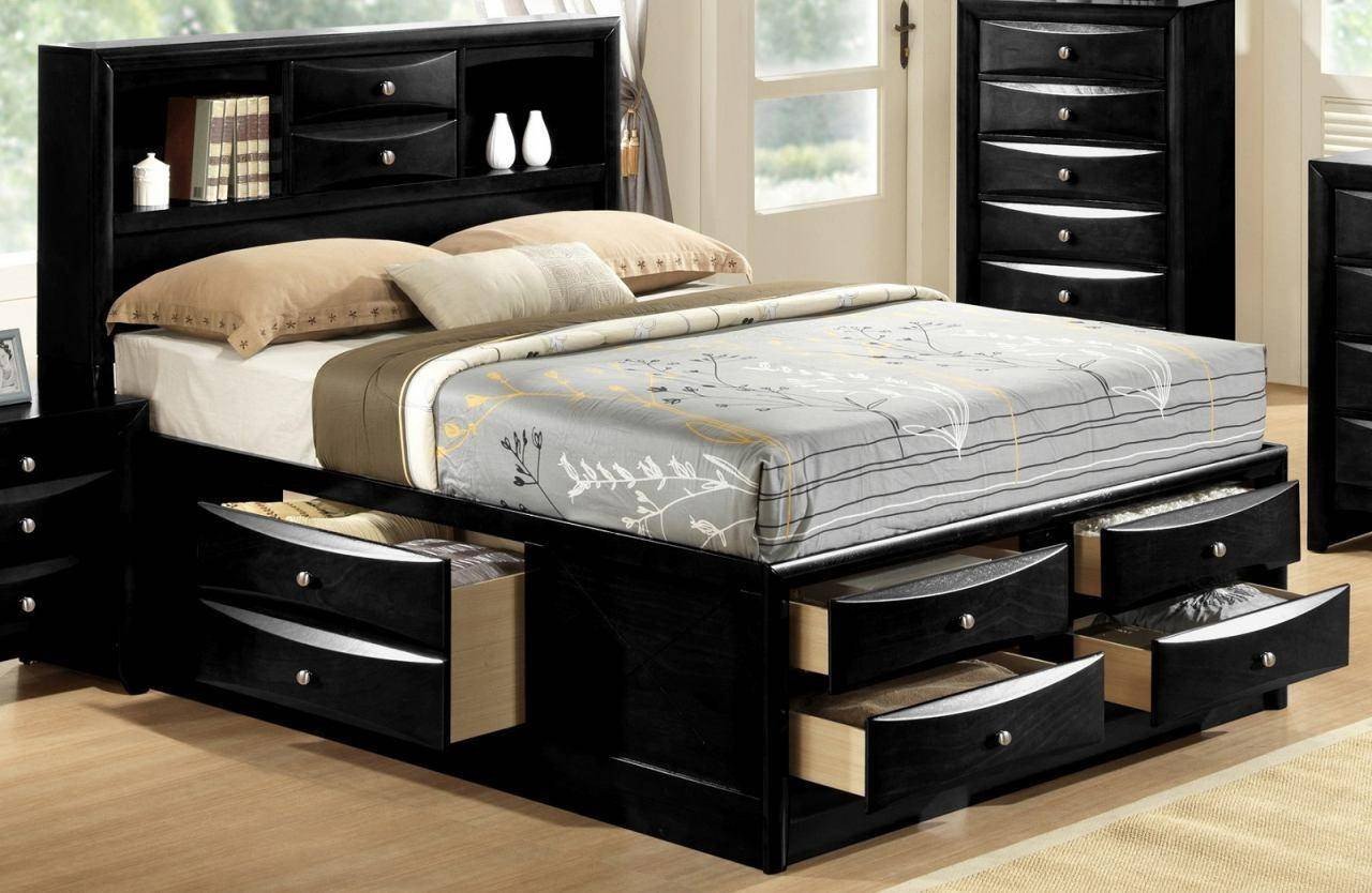 7 Piece Bedroom Set Beautiful Crown Mark B4285 Emily Modern Black Finish Storage Queen