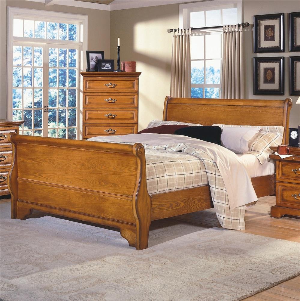 7 Piece Bedroom Set King Luxury New Classic Honey Creek Queen Oak Sleigh Bed