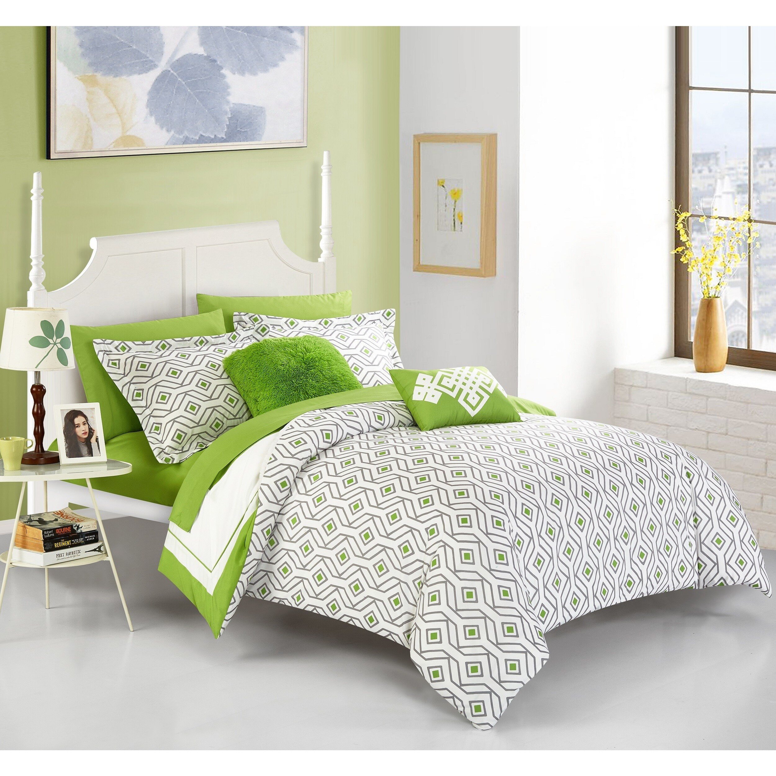 7 Piece Bedroom Set Queen Luxury Chic Home Alon Green 9 Piece Plete Bed In A Bag Reversible forter Set