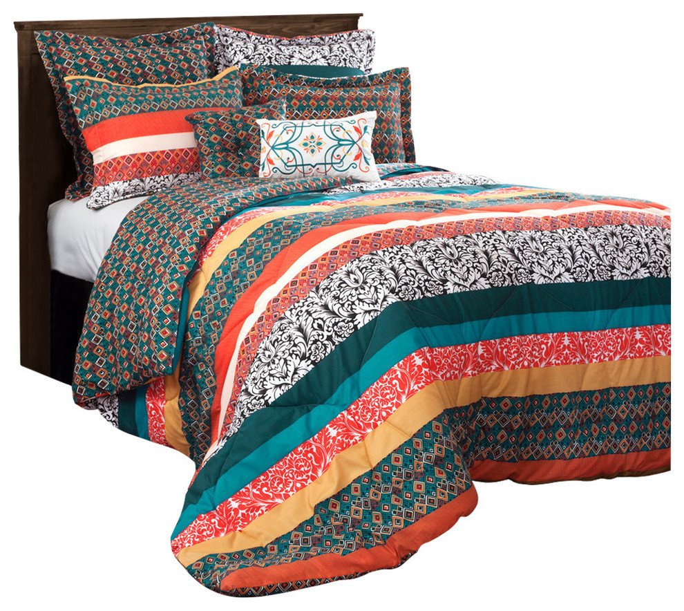 7 Piece Bedroom Set Queen Unique Boho Stripe forters Turquoise Tangerine 7 Piece Set Full Queen