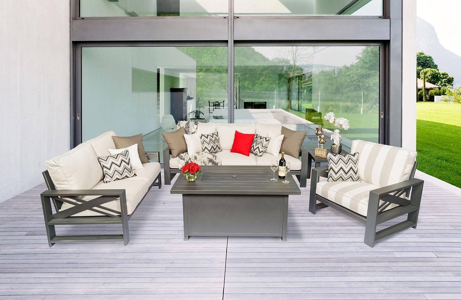 Accent Chairs for Bedroom Beautiful Jolee Aluminum Frame sofa Set &amp; Firepit 4pcs W Sunbrella