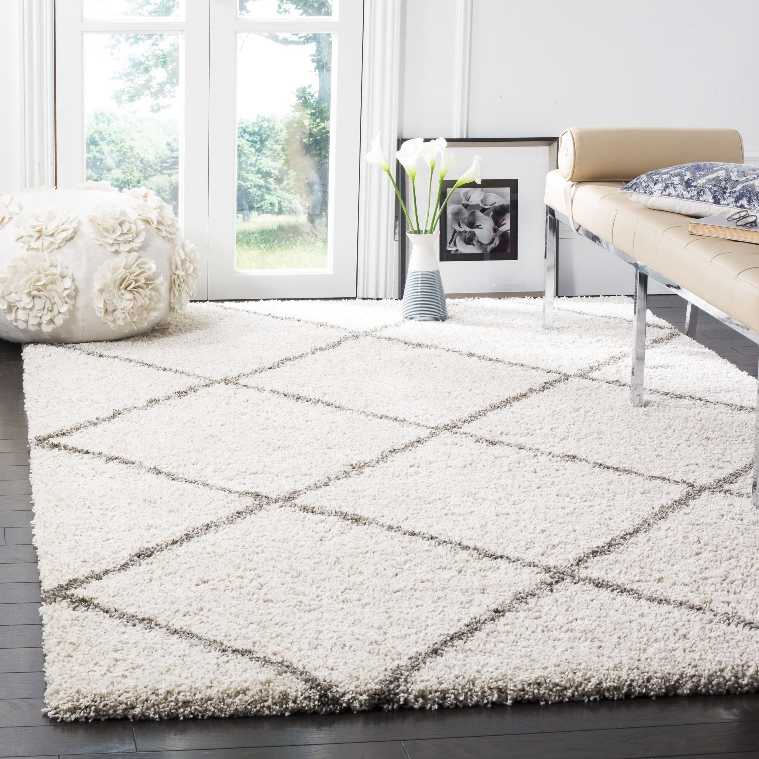 Accent Rugs for Bedroom Elegant Bohemian Trellis Ivory Shag area Rug