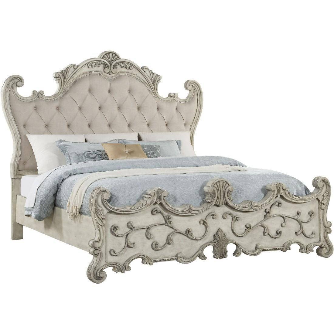Acme Furniture Bedroom Set Awesome Luxury King Bedroom Set 5p W Chest Antique White Fabric