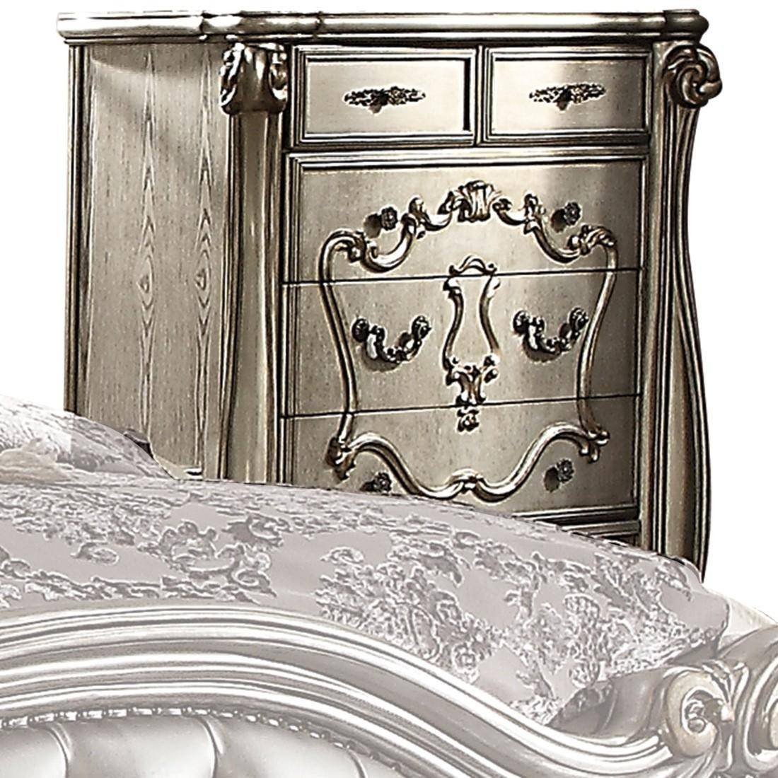 Acme Furniture Bedroom Set Elegant Silver Velvet Antique Platinum Queen Bedroom Set 5pcs