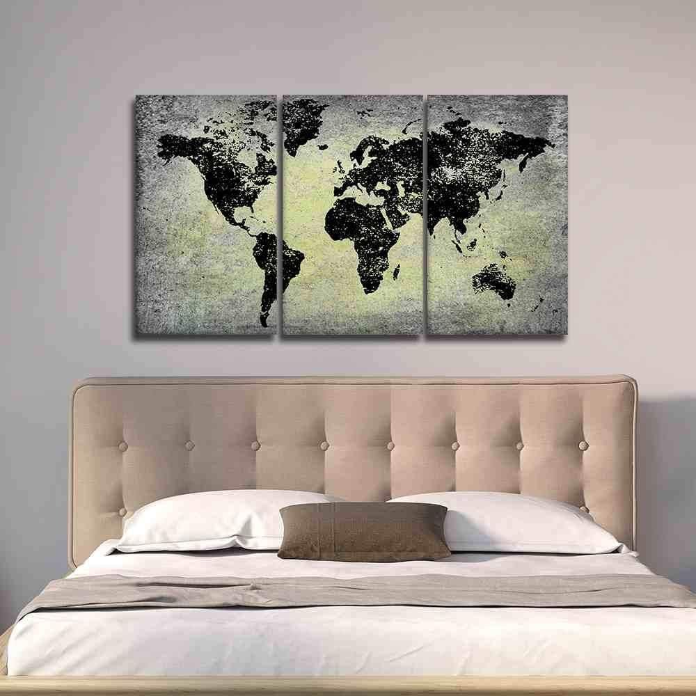 Artwork for Bedroom Wall Beautiful Black World Map On Stone Like Print