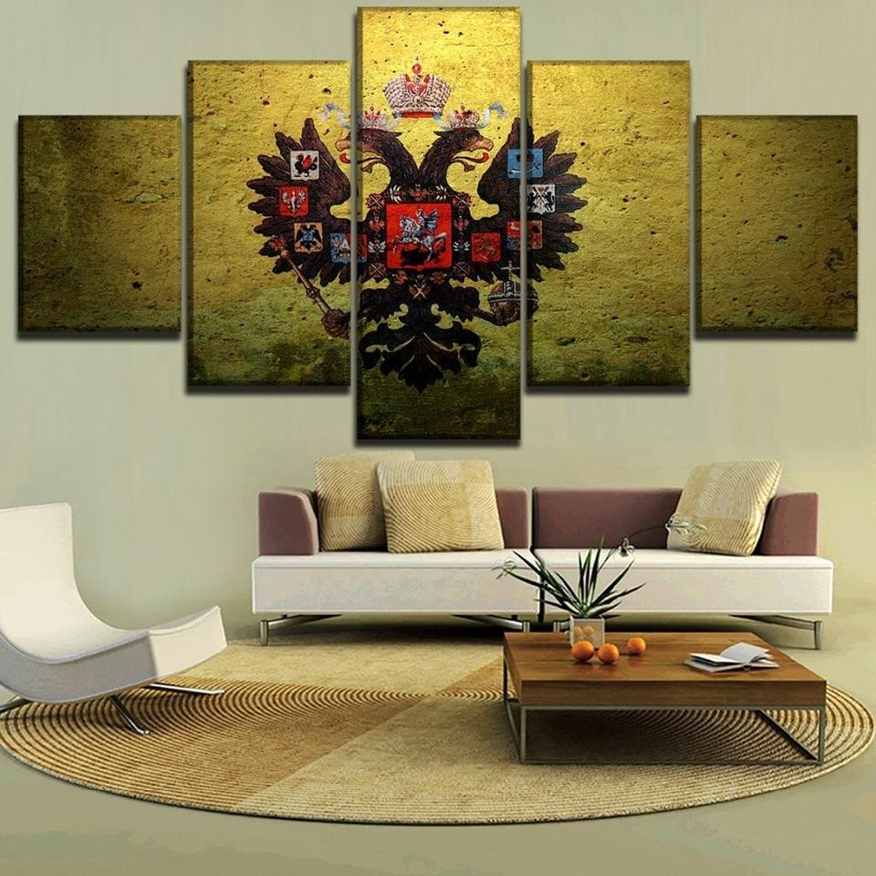 Artwork for Bedroom Walls Elegant 5 Panel Framed Russian Coat Of Arms Modern Décor Canvas Wall Art Hd Print