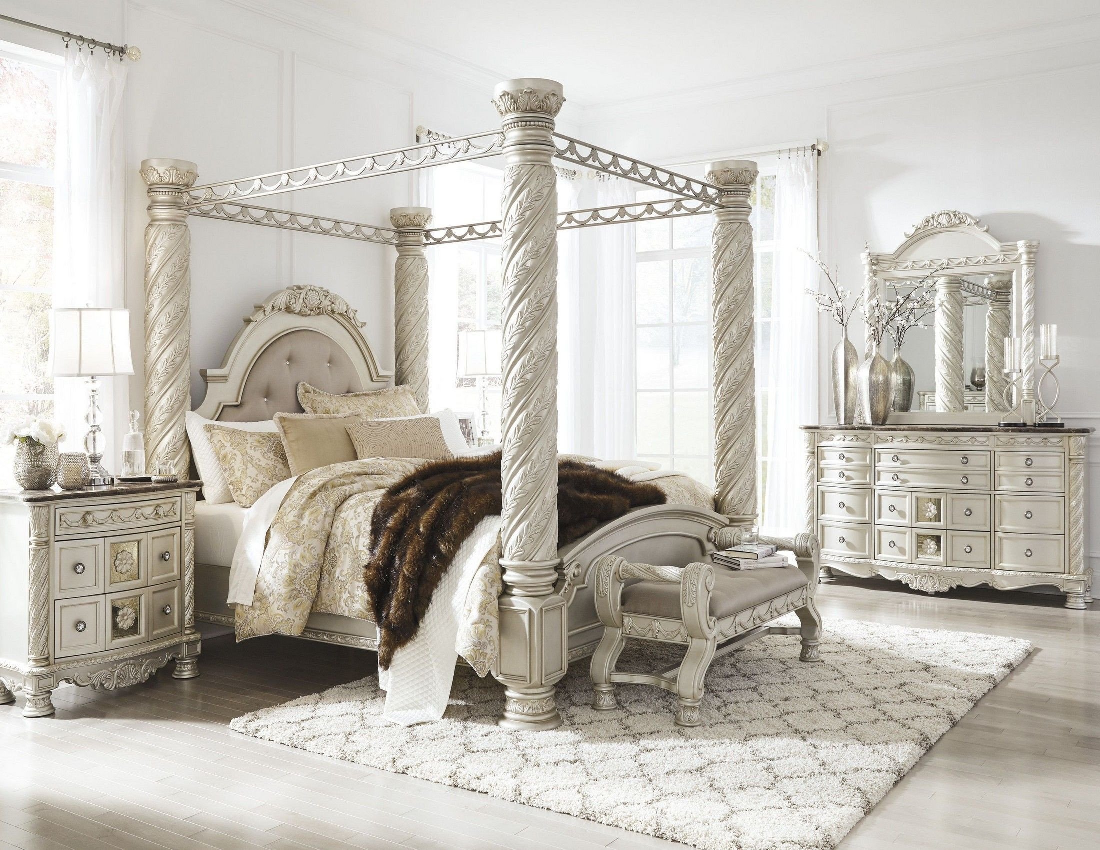 Ashley Furniture Canopy Bedroom Set Inspirational Cassimore north Shore Pearl Silver Upholstered Poster Canopy