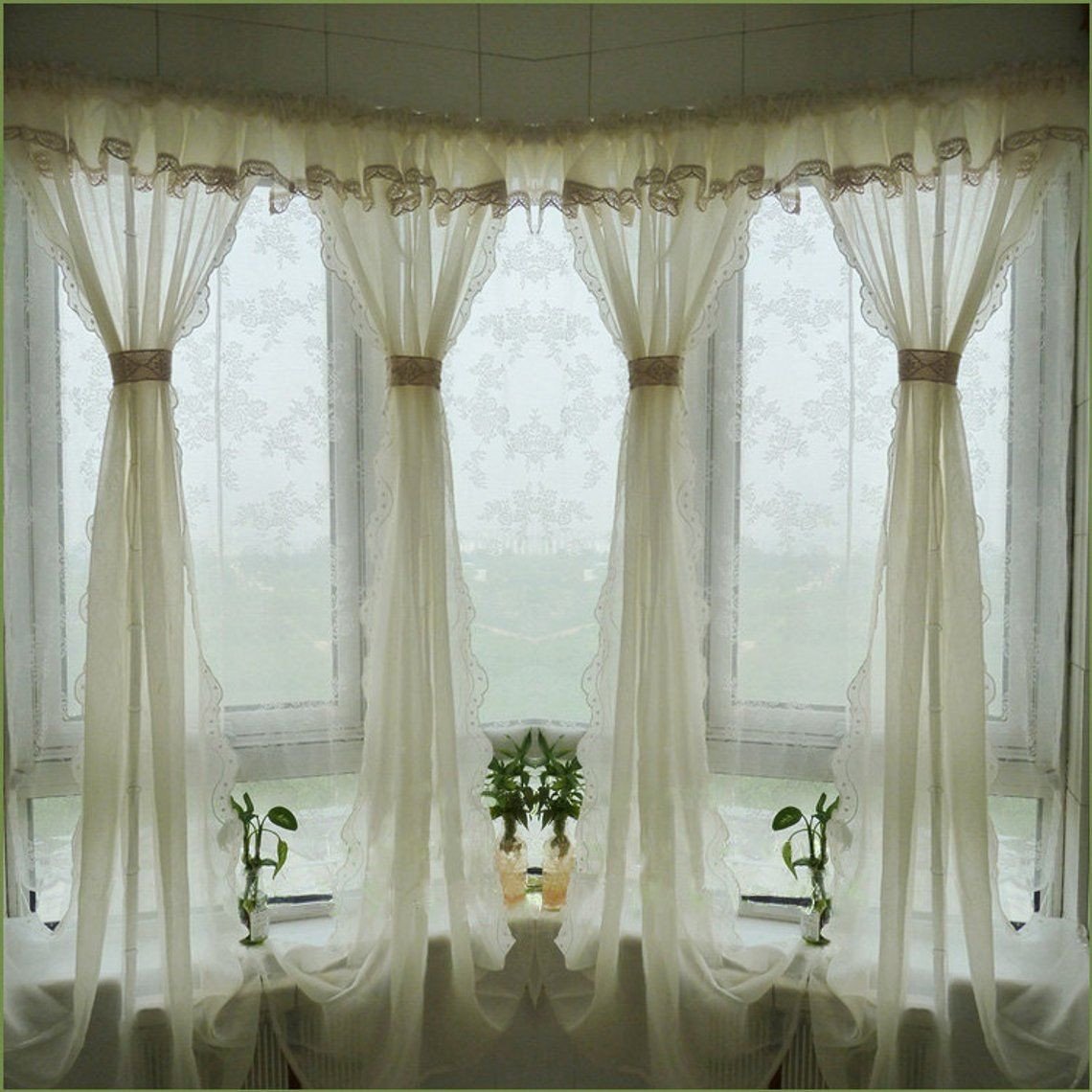 Balloon Curtains for Bedroom Luxury Pair Of Shabby Chic Fixed Valance with Hem Lace Creamy