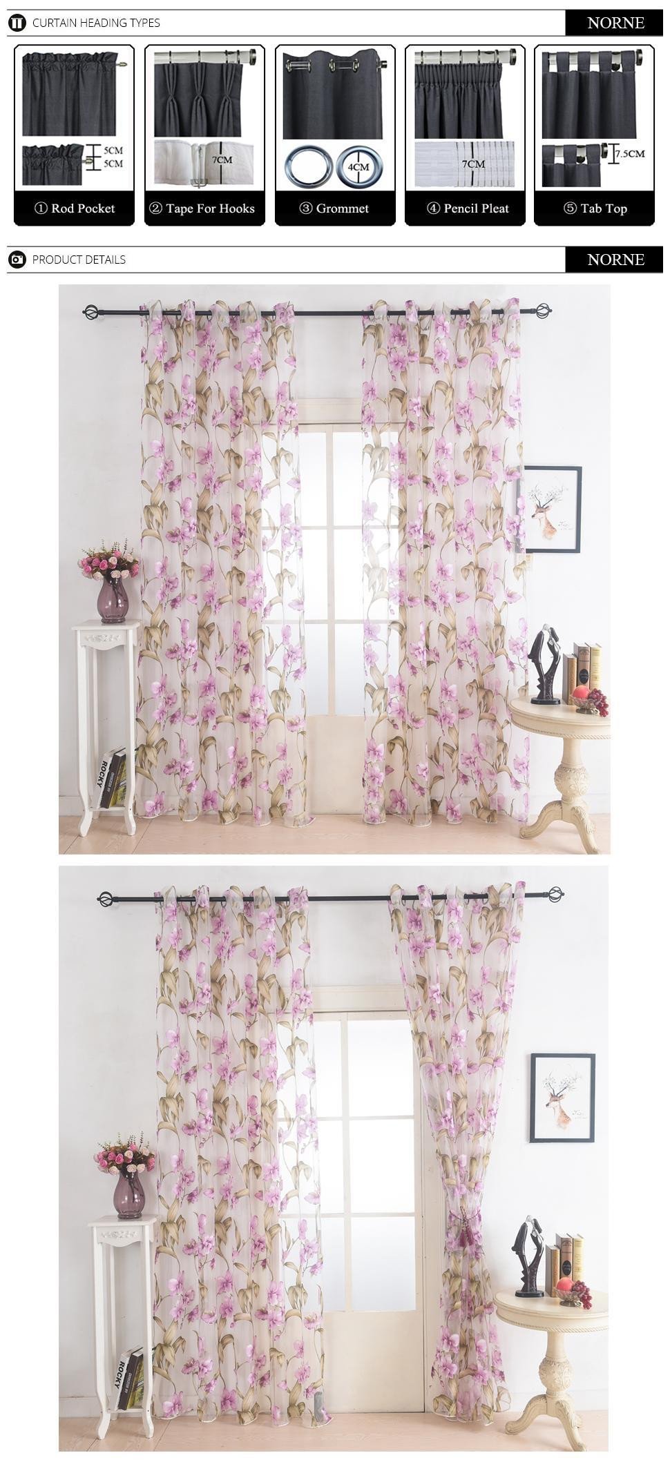 Balloon Curtains for Bedroom New norne Window Punching Grommet Sheer Curtains Voiles Panel for Living Room the Bedroom Kitchen Modern Tulle Curtain Floral Pattern Fabric Balloon