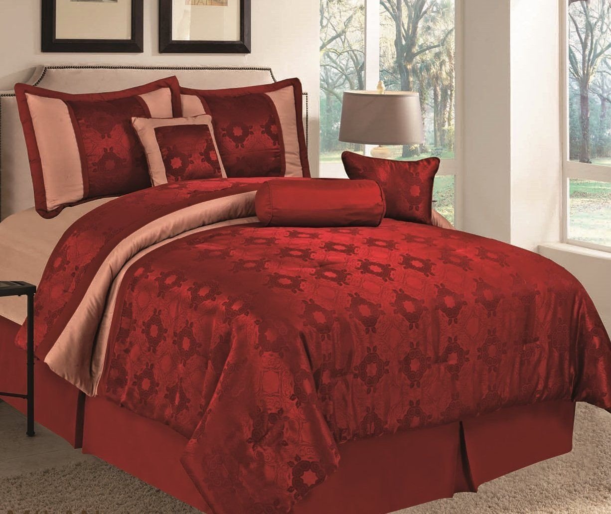 Bedroom Bedding and Curtain Set Beautiful 11 Piece Milan Burgundy Medallion Jacquard forter Set