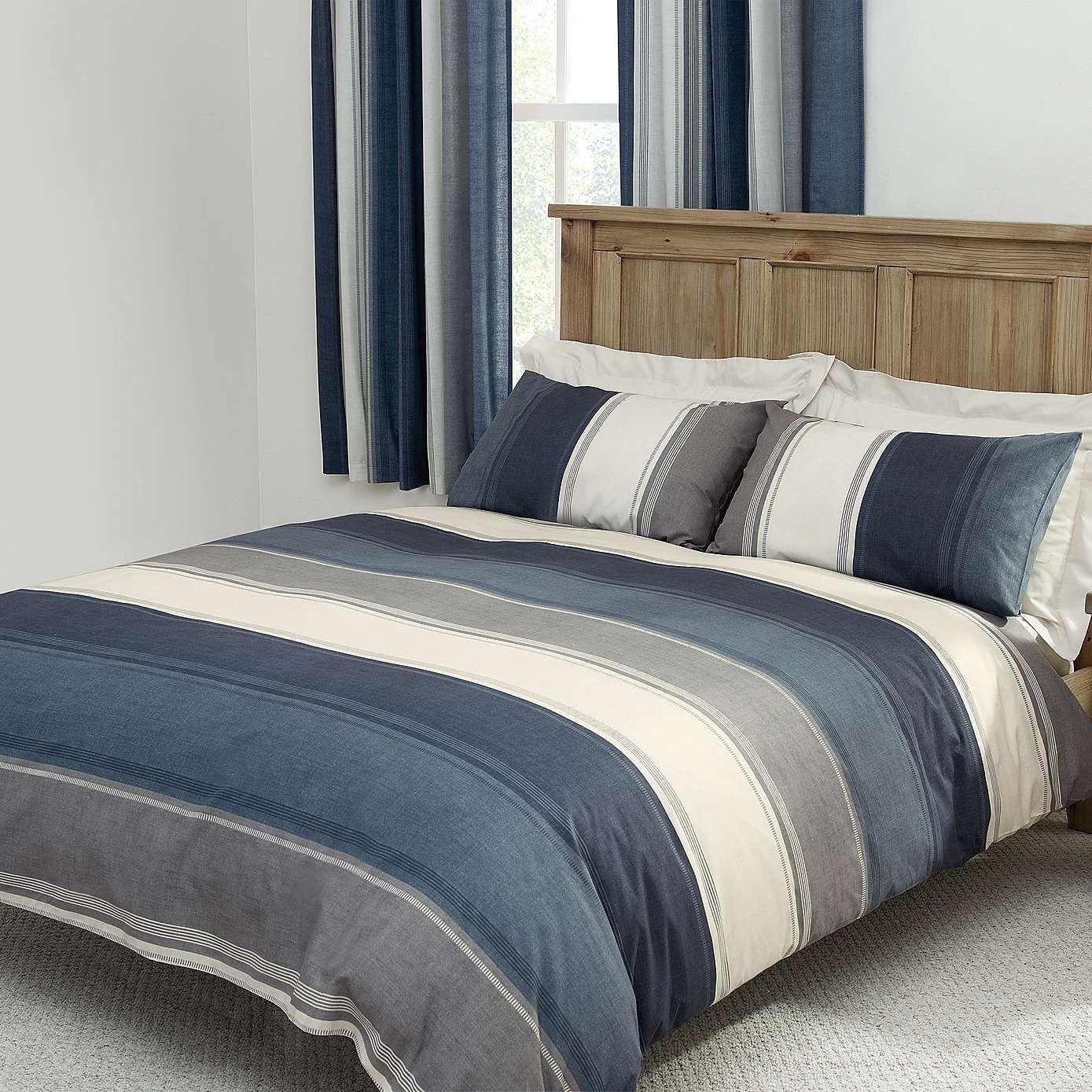 Bedroom Bedding and Curtain Set Elegant Blue Finley Duvet Cover Set Dunelm