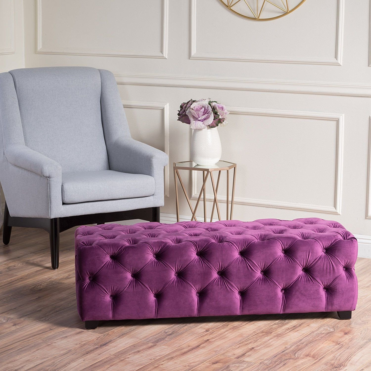 Bedroom Chair with Ottoman Best Of Provence Purple Tufted Velvet Fabric Rectangle Ottoman Bench