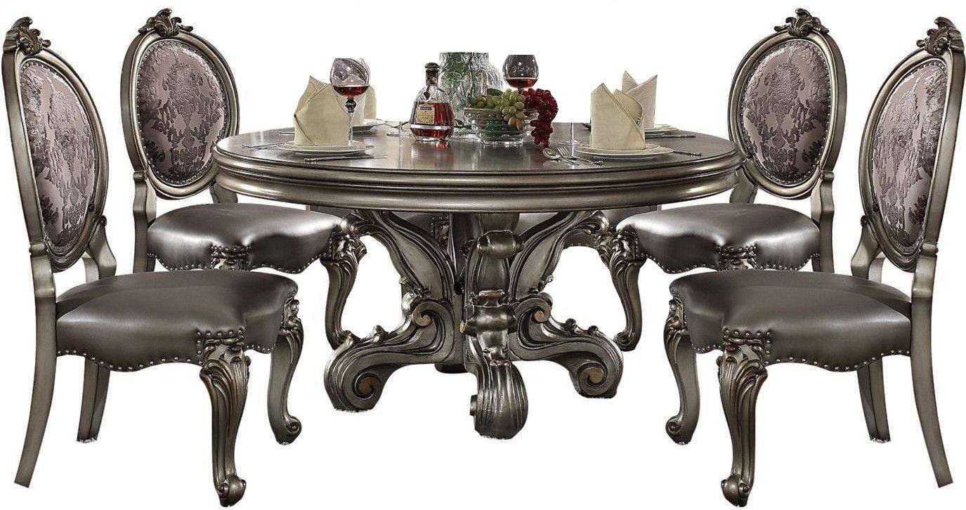 Bedroom Chairs for Sale Elegant Silver Pu Antique Platinum Dining Table Set 5pc Acme