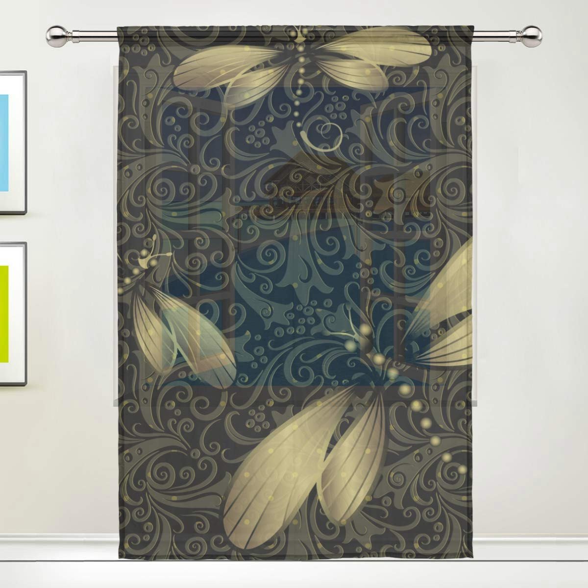 Bedroom Curtains and Drapes Best Of Dragon Sword Black Golden Vintage Dragonfly Sheer Window Curtain Voile Drape for Kitchen Living Room or Kids Bedroom 55&quot; W X 84&quot; L 1 Panel