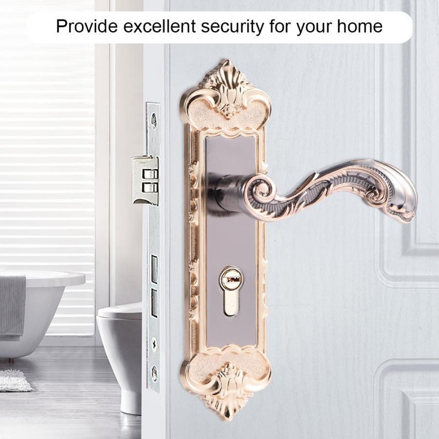 Bedroom Door Handle with Lock Elegant 2019 European Style Retro Door Handle Lock Aluminum Alloy Vintage Interior Bedroom Lock Anti theft Home Room Safety Door Locks T From Xue009