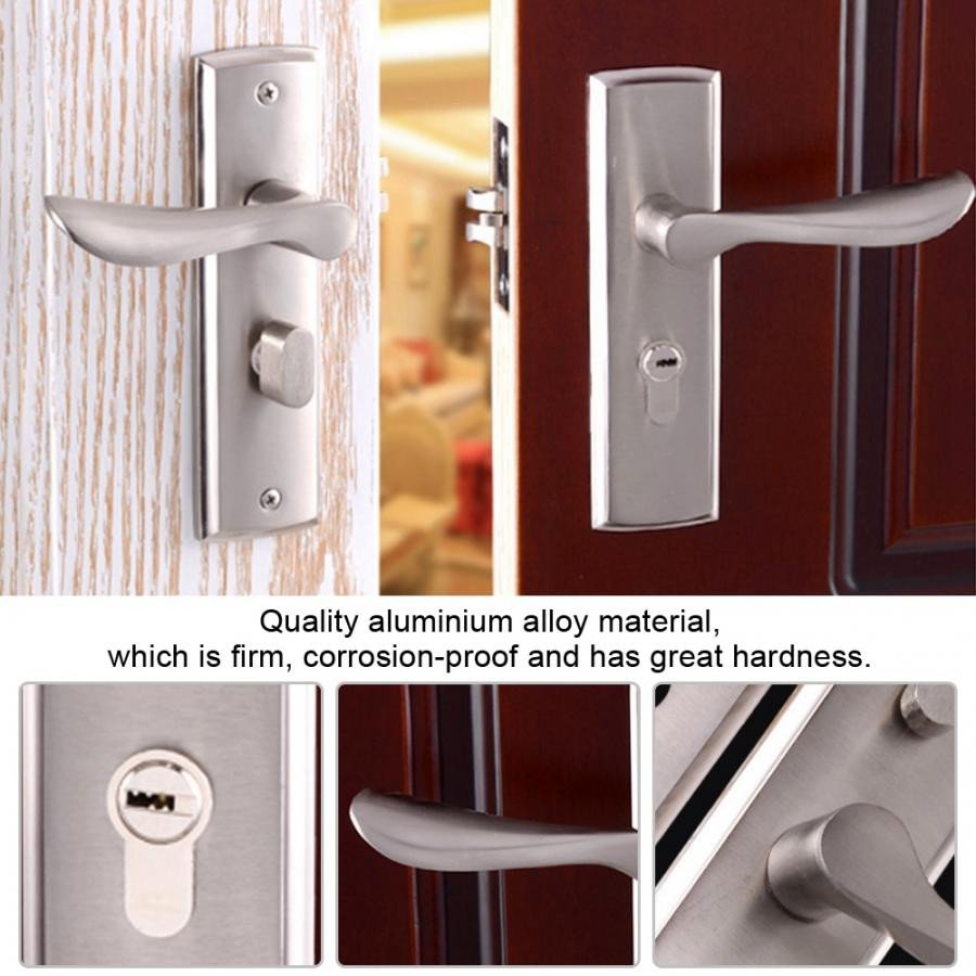 Bedroom Door Handle with Lock Unique Aluminium Alloy Interior Security Door Lock Low Noise Durable Adjustable Single Bolt Bedroom Living Room toilet Wooden Door Lock