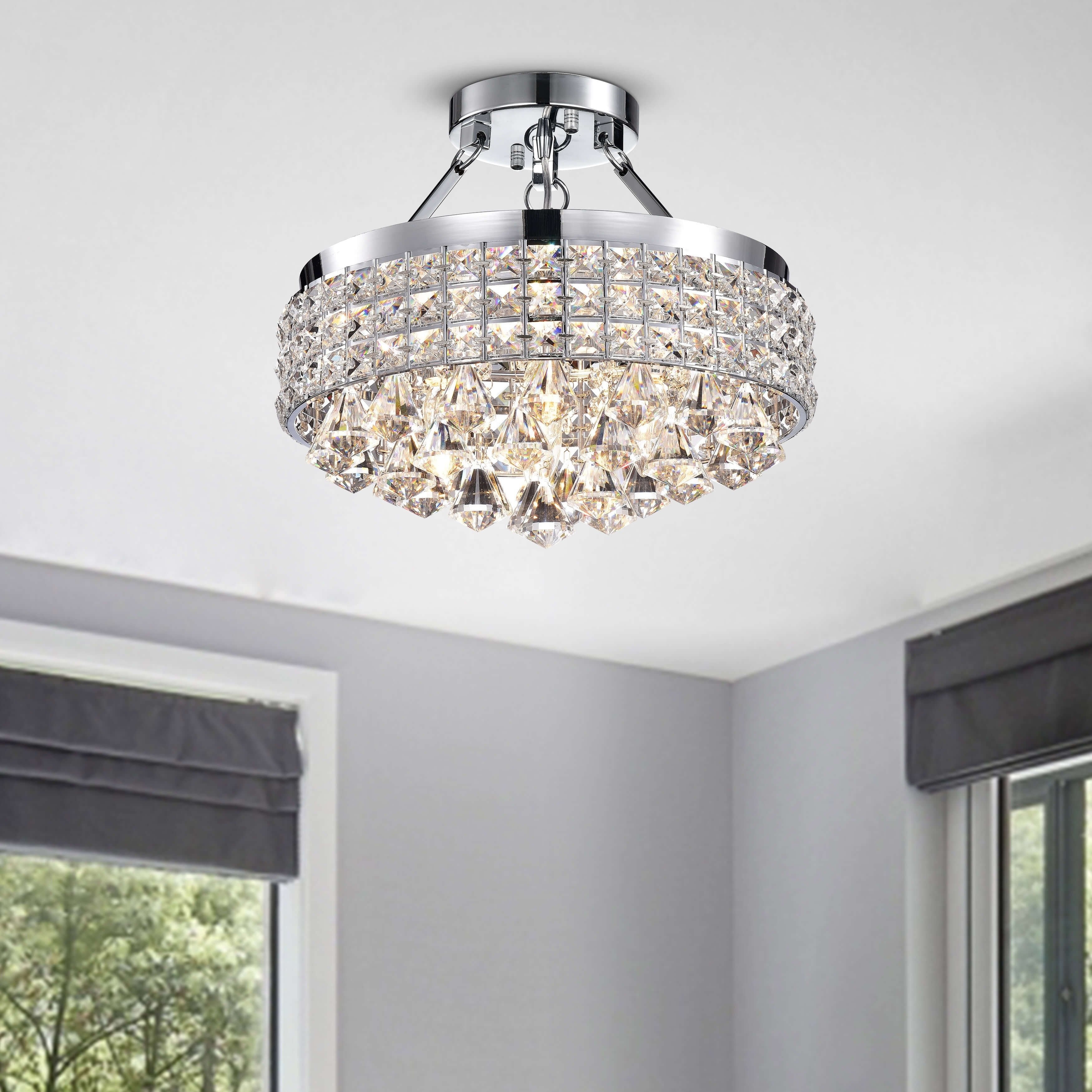 Bedroom Flush Mount Light Inspirational Antonia 4 Light Crystal Semi Flush Mount Chandelier with Chrome Iron Shade